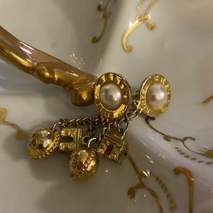 Vintage Celine Gold Tone and Pearl Clip Ons